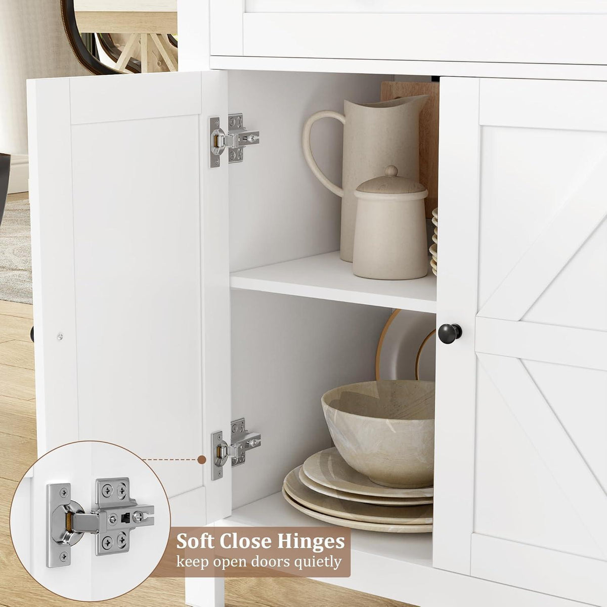 HOCSOK Sideboard 140cm – Küchenschrank mit Regalen & Schubladen