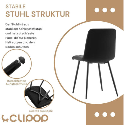 Samt Esszimmerstühle 6er Set – Gepolsterte Küchenstühle Schwarz