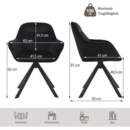 Drehbarer Esszimmerstuhl Set Schwarz – Samt, Armlehne & 360°