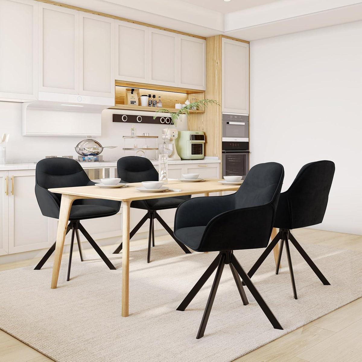 Drehstuhl Esszimmer 4er Set Schwarz mit Armlehne