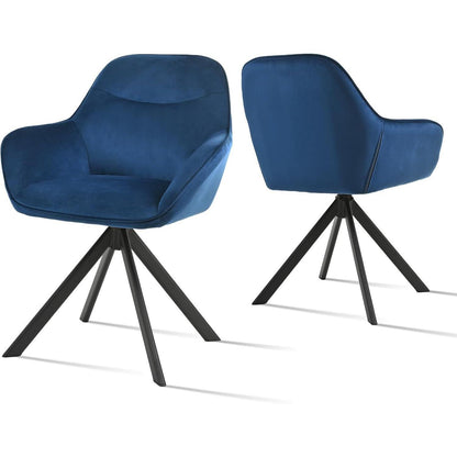 Drehbarer Esszimmerstuhl Set Dunkelblau mit Armlehnen & Samt