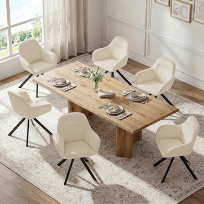 Drehbarer Esszimmerstuhl mit Armlehnen, Samt, 2er Set, Cremeweiß