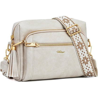 Umhängetasche Damen Mittelgroß mit Anti-Diebstahl, Beige