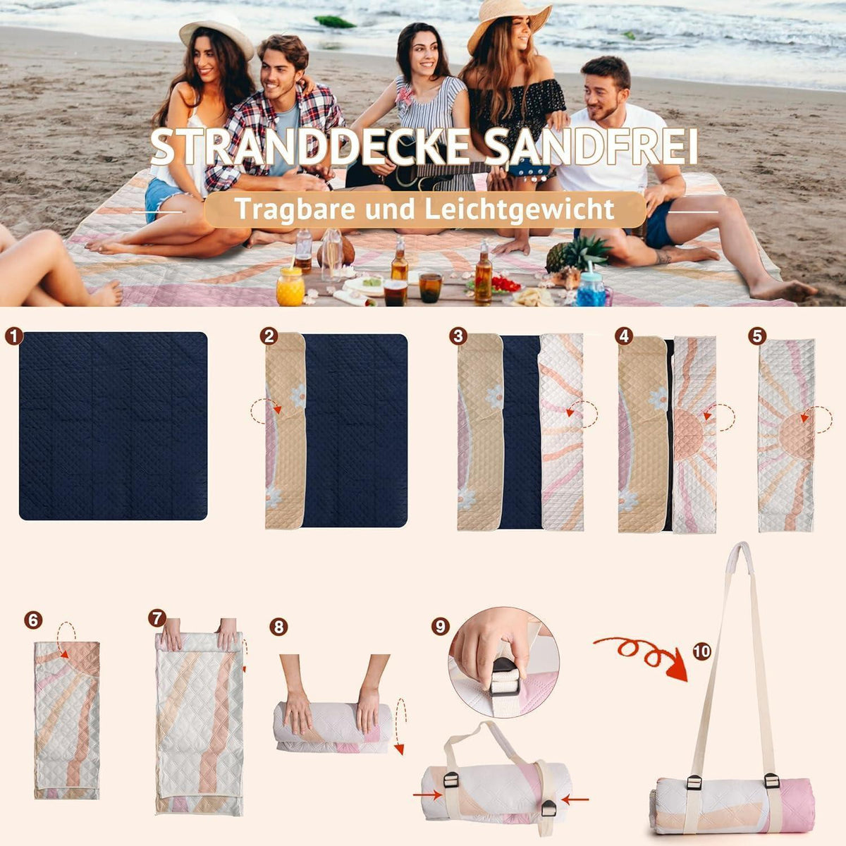 Wasserdichte Picknickdecke 200x200 cm – Strand & Camping