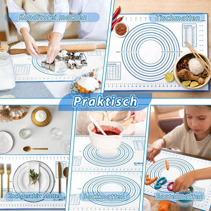 Silikon Backmatte 60x40 cm mit Messung, antihaft & rutschfest, blau