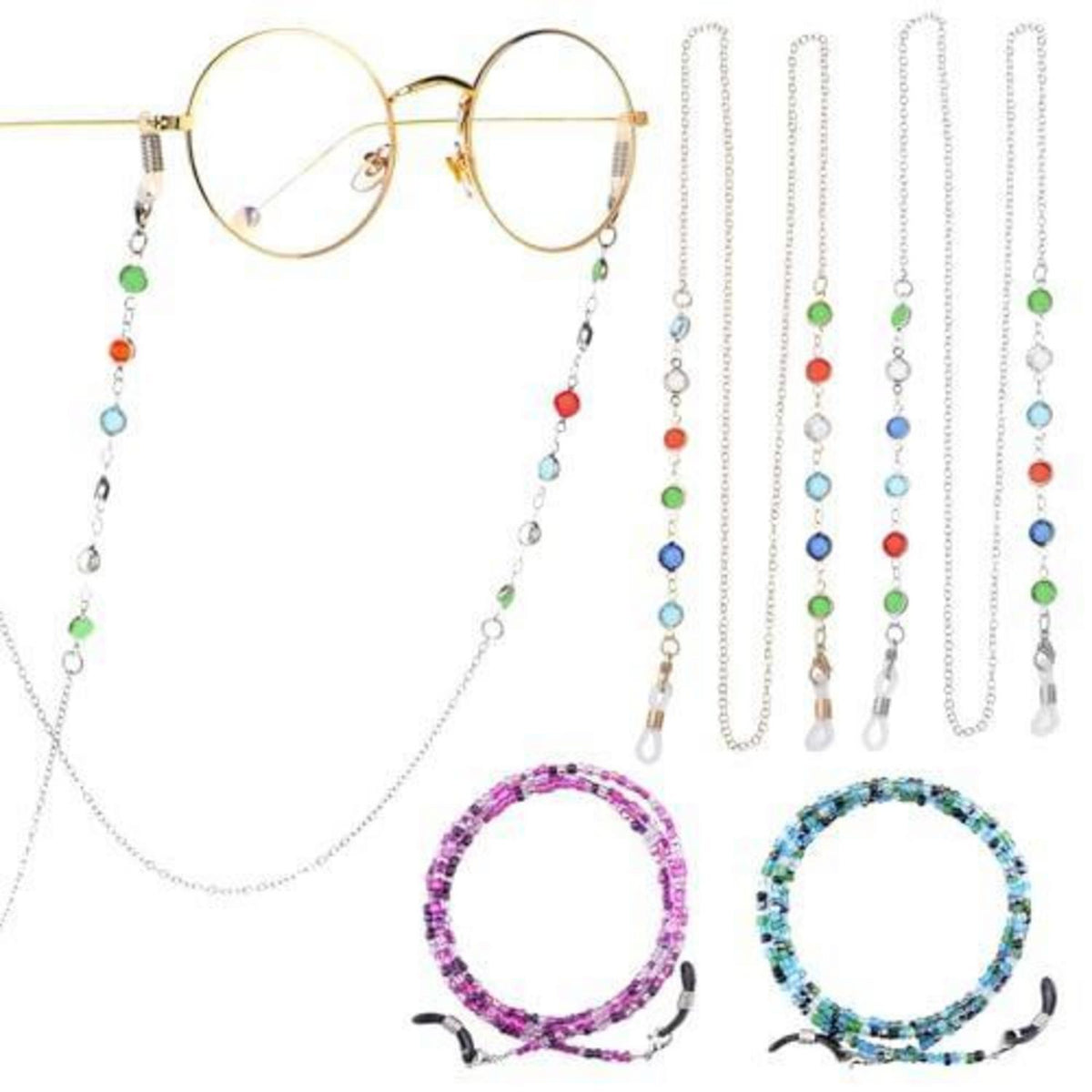 Brillenkette Damen 4er Set – Rutschfest, Elegant & Vielseitig