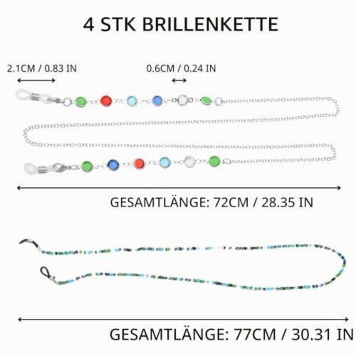 Brillenkette Damen 4er Set – Rutschfest, Elegant & Vielseitig