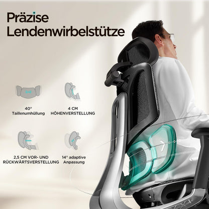 Ergonomischer Bürostuhl mit dynamischer Lendenstütze Schwarz