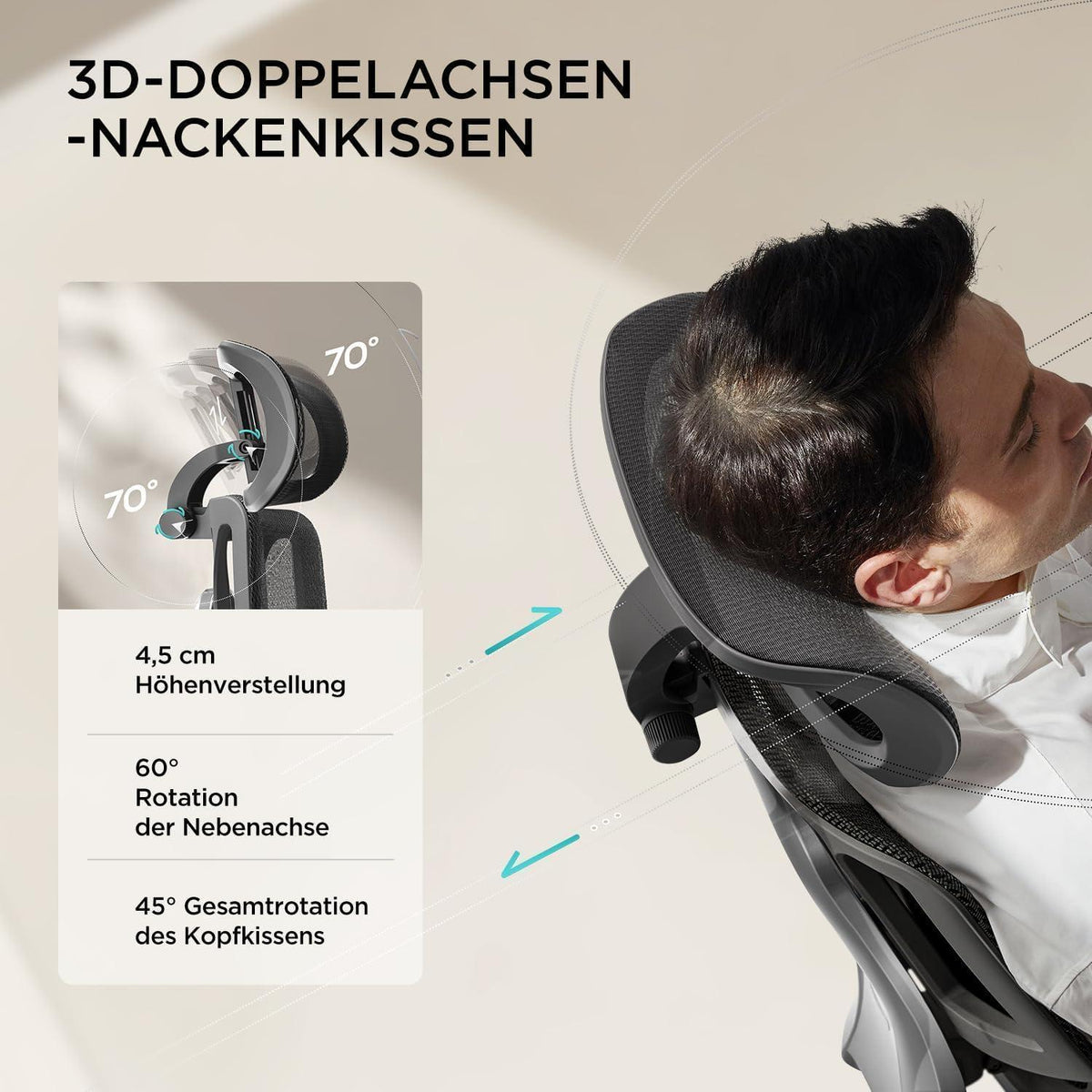 Ergonomischer Bürostuhl mit dynamischer Lendenstütze Schwarz