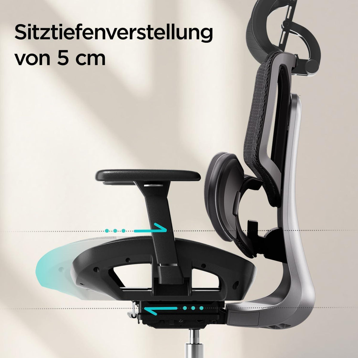 Ergonomischer Bürostuhl mit dynamischer Lendenstütze Schwarz