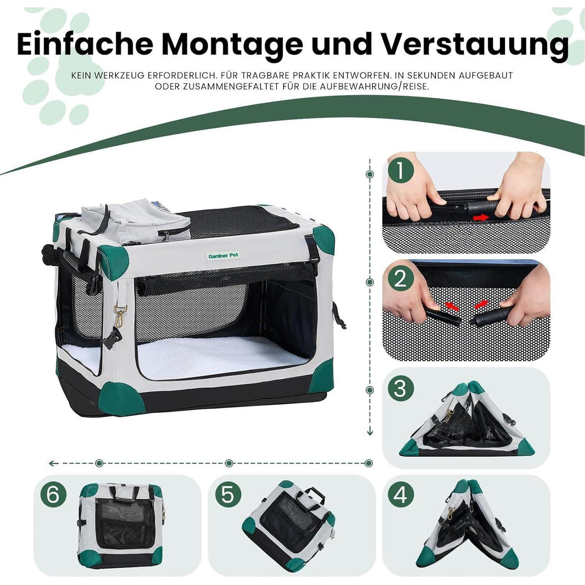 Faltbare Hundebox mit Decke – 76x53x53cm, Grau