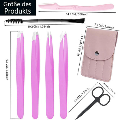 7-teiliges Pinzetten-Set aus Edelstahl für Augenbrauenpflege