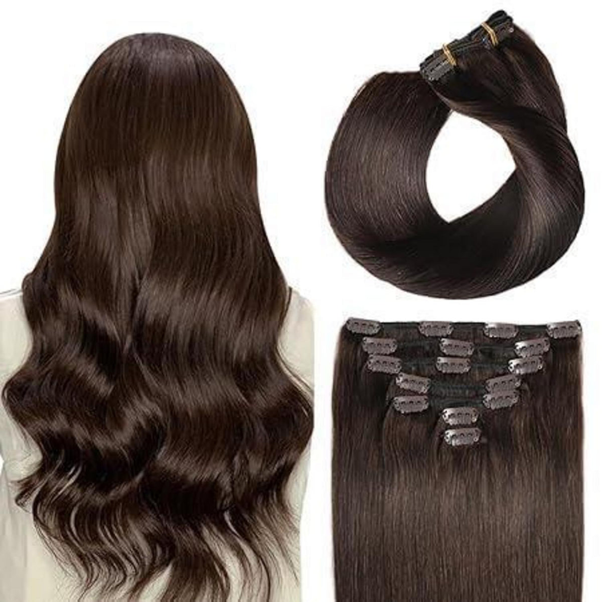 Echthaar Clip-in Extensions Dunkelbraun #2 (55cm, 100g)