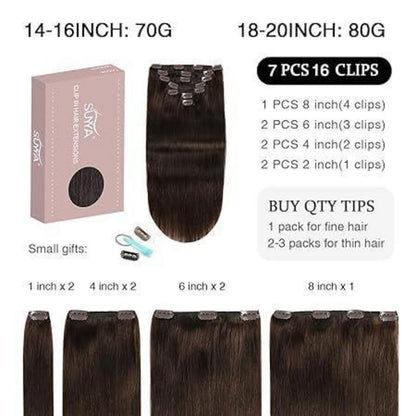 Echthaar Clip-in Extensions Dunkelbraun #2 (55cm, 100g)