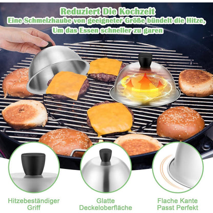 Burgerglocken Edelstahl 4er Set mit Griff, 15,2 cm