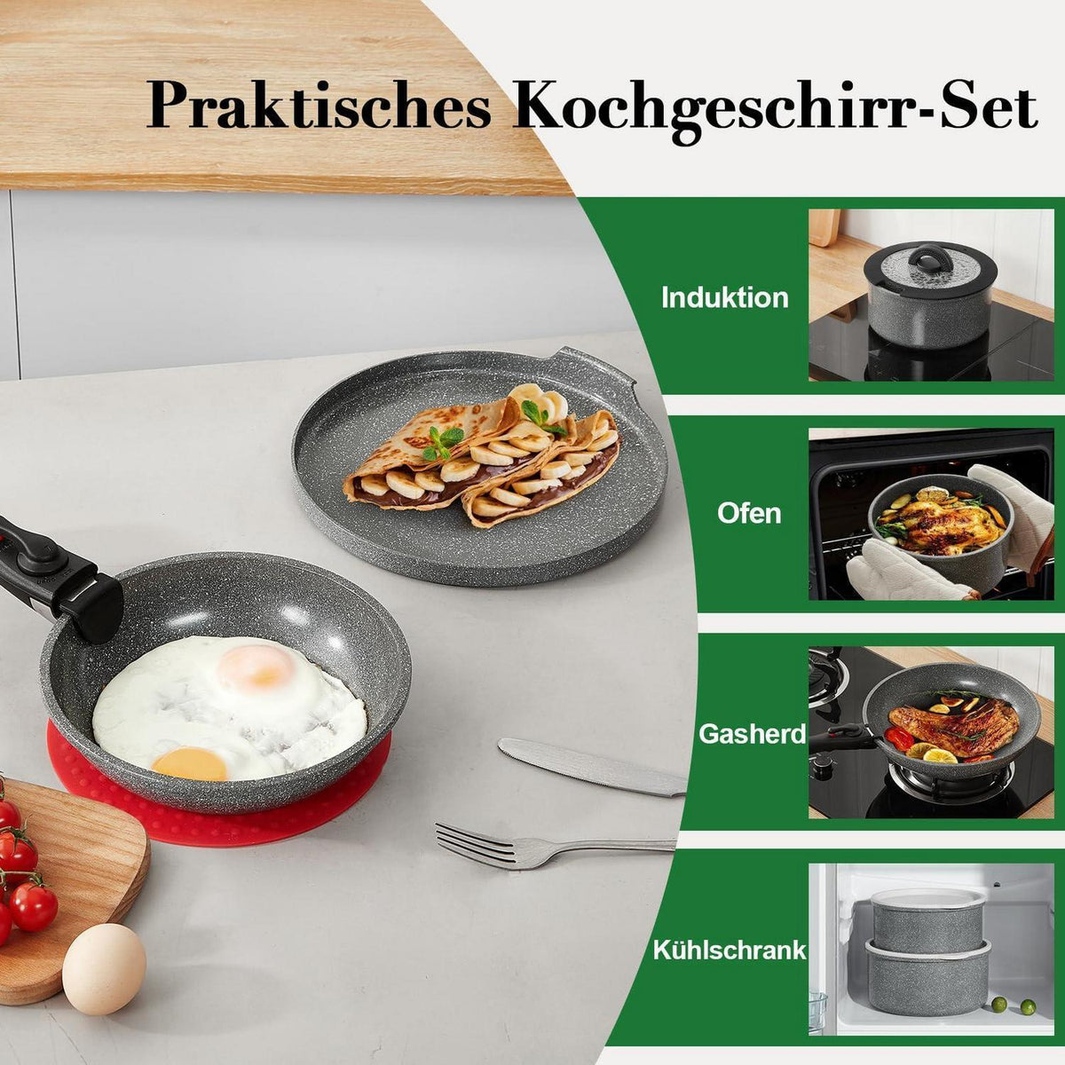 14-teiliges Kochgeschirr-Set Induktion, Antihaft & Stapelbar
