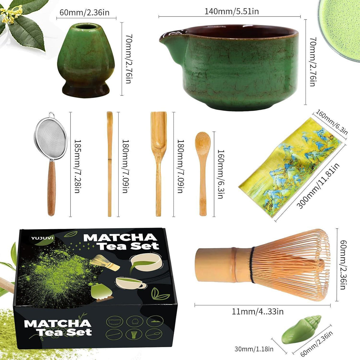 9-teiliges Matcha Tee Set mit Besen & Schale