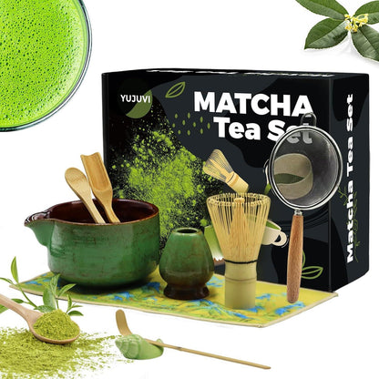 9-teiliges Matcha Tee Set mit Besen & Schale