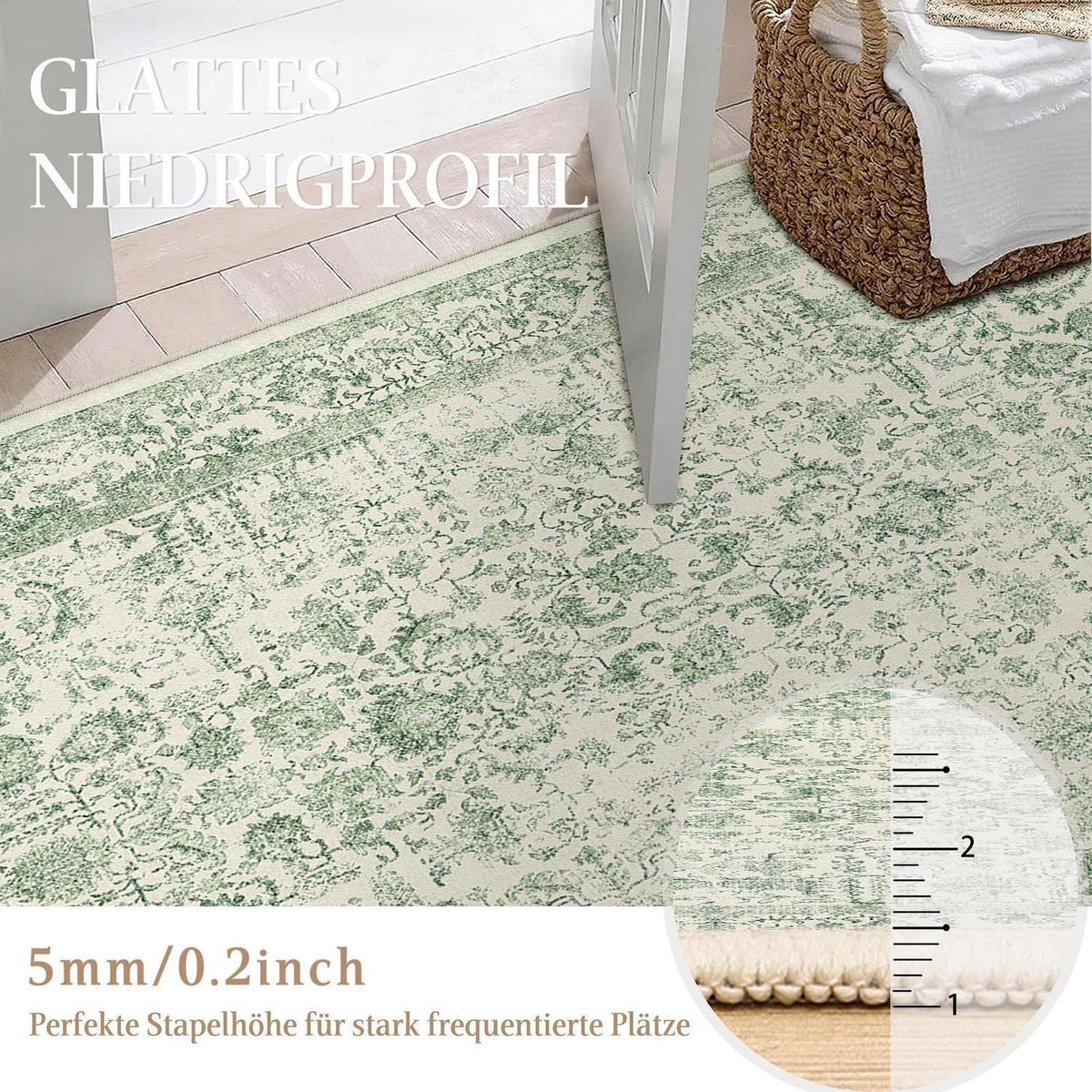 Vintage Läufer Teppich Grün 60x180cm Waschbar Flur Teppich