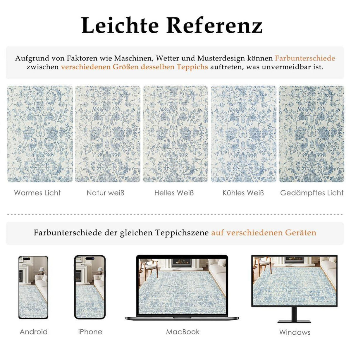 Vintage Teppich Blau 240x300cm Waschbar – Wohnzimmer Teppich