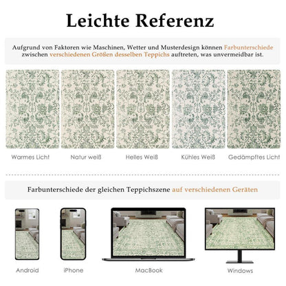Vintage Teppich Grün 240x300cm Waschbar – Wohnzimmer Teppich