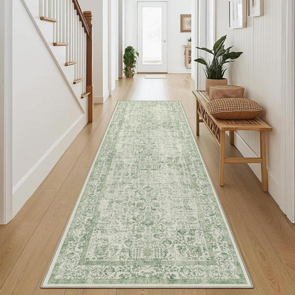 Vintage Grün Läufer Teppich 60x240cm Waschbar Flur