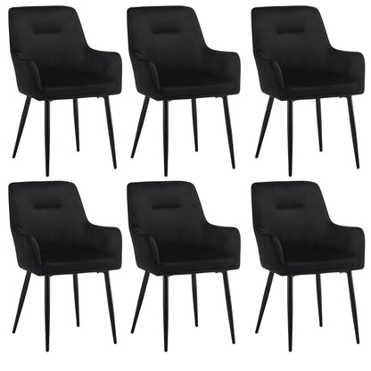 Esszimmerstühle 6er Set Samt Schwarz mit Armlehne