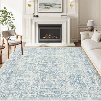 Vintage Teppich Blau 180x270cm Waschbar – Wohnzimmer Teppich