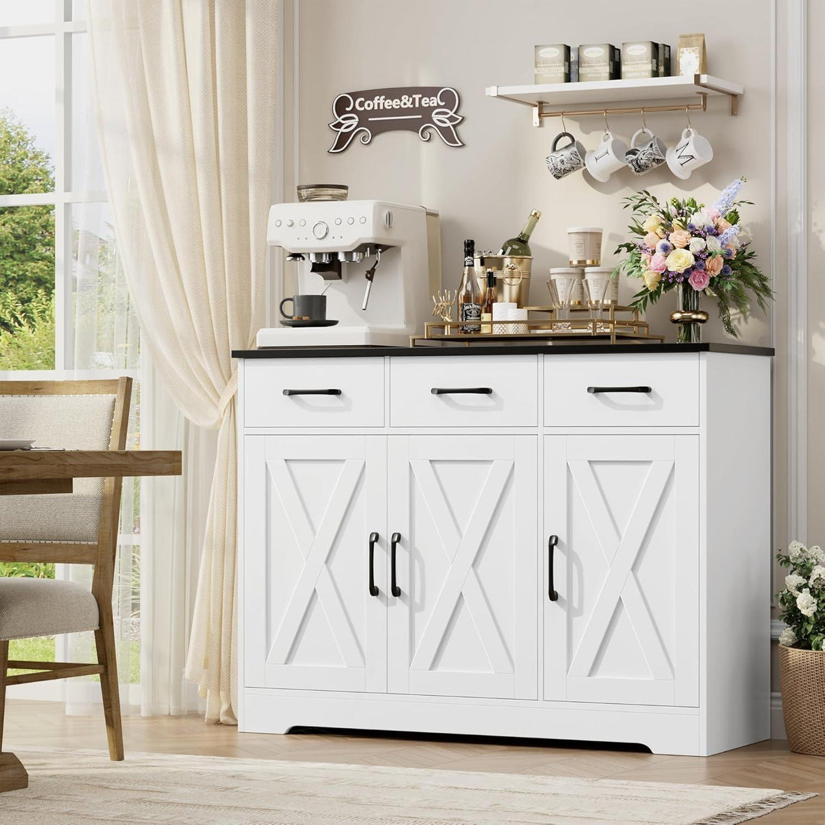 Sideboard mit Schubladen & Türen – Küchenschrank Weiß & Schwarz