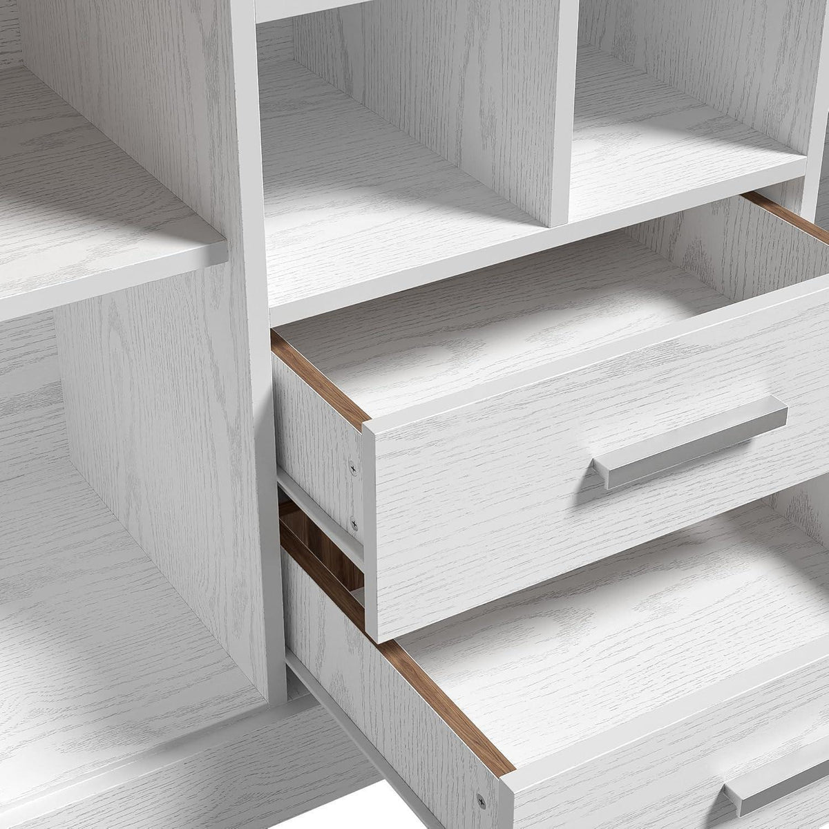 Weißes Sideboard mit 4 Regalen & 2 Schubladen – 140x40x79,5 cm