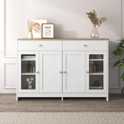 Weißes Sideboard mit Glastüren & Schubladen – 120x37x80cm