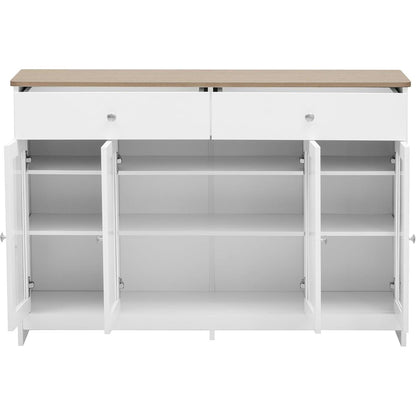 Weißes Sideboard mit Glastüren & Schubladen – 120x37x80cm