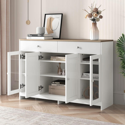 Weißes Sideboard mit Glastüren & Schubladen – 120x37x80cm