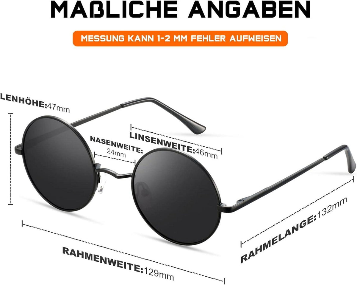 Vintage Hippie Sonnenbrille Polarisiert Rund UV400