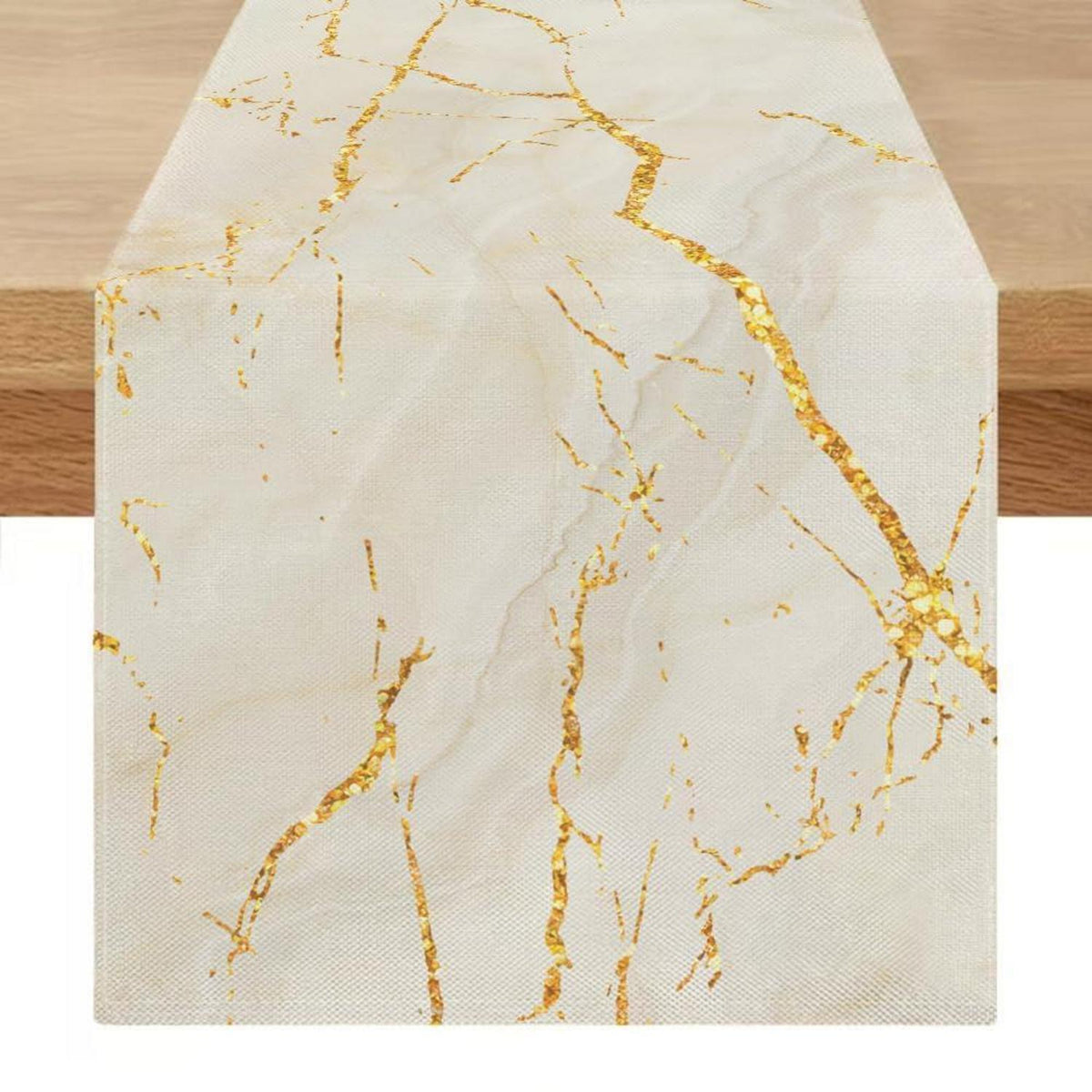 Moderner Tischläufer Leinen Weiß Gold 40x180 cm Marmor Optik