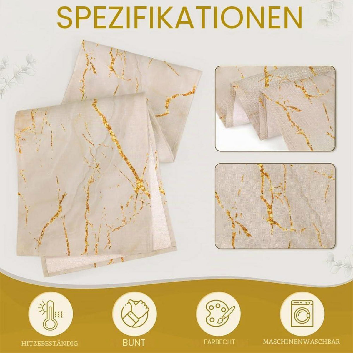 Moderner Tischläufer Leinen Weiß Gold 40x180 cm Marmor Optik