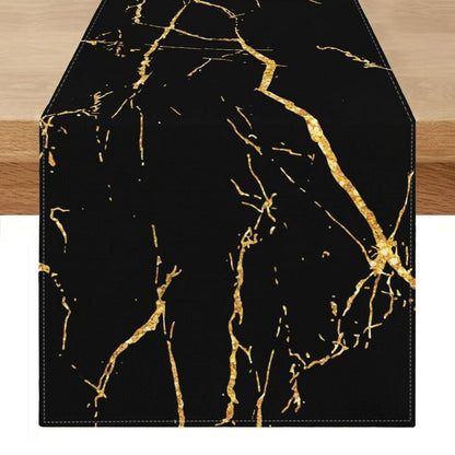 Tischläufer Leinen Polyester 140x40 Schwarz Gold Modern