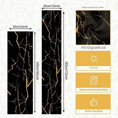 Tischläufer Leinen Polyester 140x40 Schwarz Gold Modern