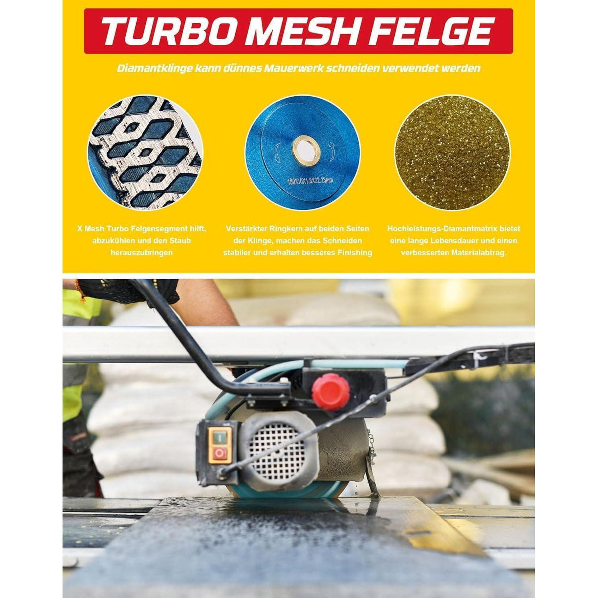 Diamanttrennscheibe 180mm Turbo für Fliesen & Stein