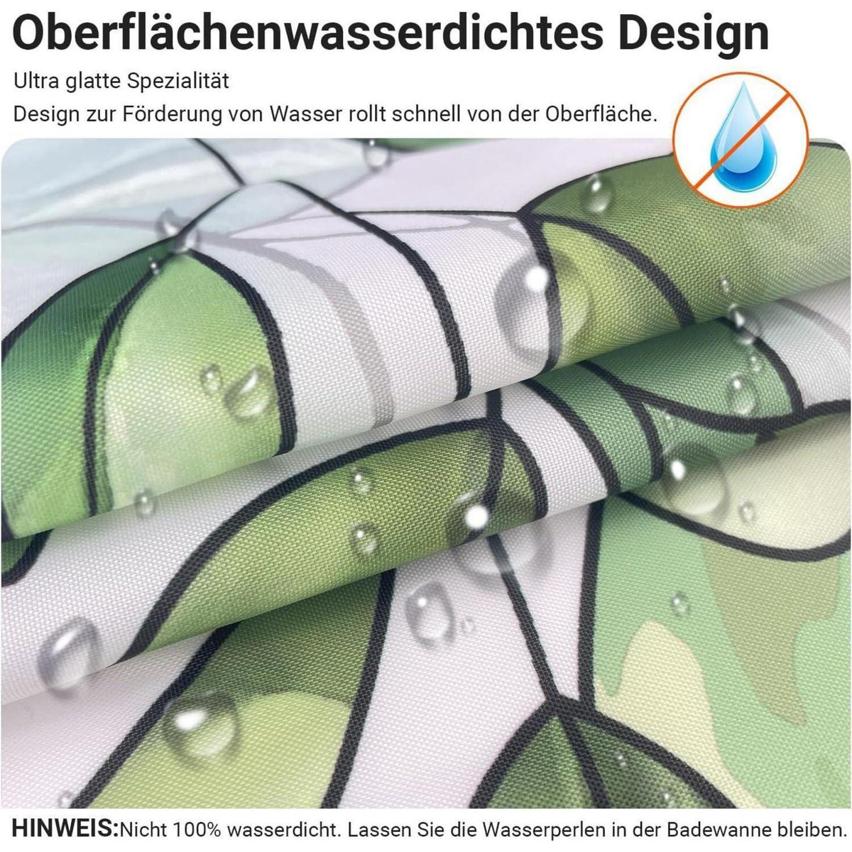 Grüner Duschvorhang Blätter 150x180cm – Antischimmel & Wasserabweisend