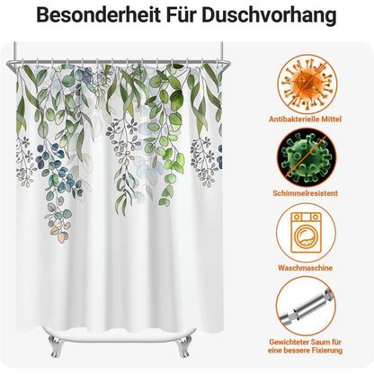 Grüner Duschvorhang Blätter 150x180cm – Antischimmel & Wasserabweisend