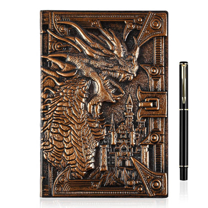 A5 Tagebuch mit Drachen-Prägung & Stift – Vintage Notizbuch