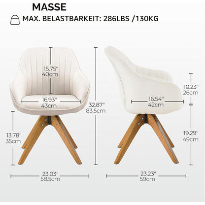 Drehbarer Esszimmerstuhl 2er Set Beige Samt mit Eichenholzbeinen
