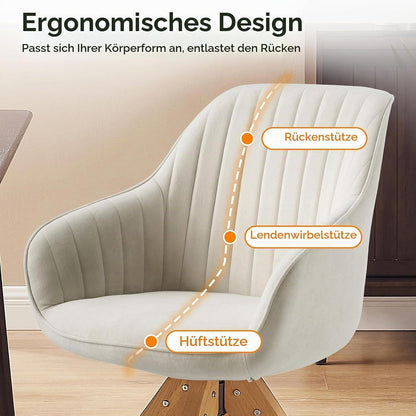 Drehbarer Esszimmerstuhl 2er Set Beige Samt mit Eichenholzbeinen