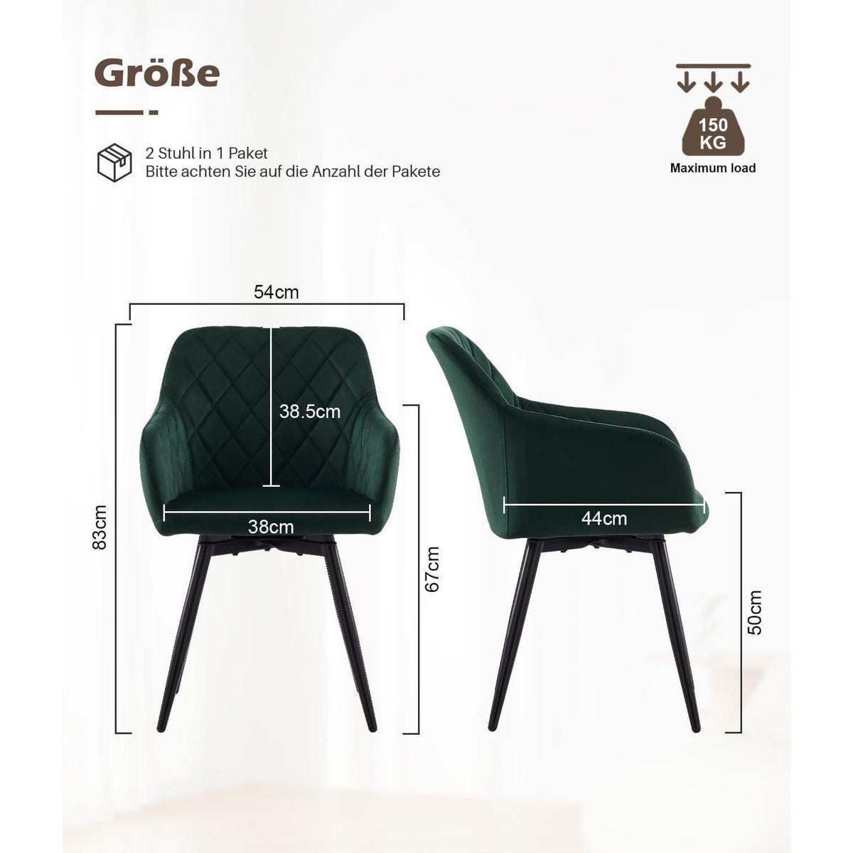 Drehbare Esszimmerstühle Set 4er – Samt, Grün