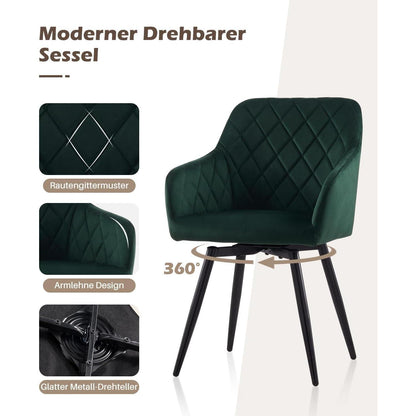 Drehbare Esszimmerstühle Set 4er – Samt, Grün