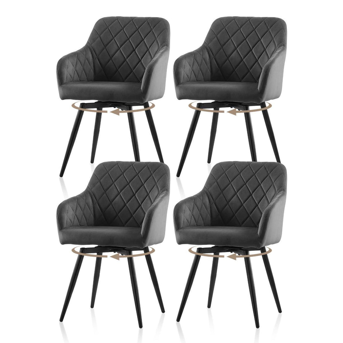 Drehbare Esszimmerstühle Set 4 – Samt, Grau