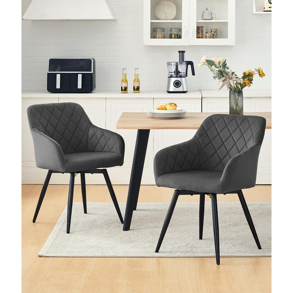 Drehbare Esszimmerstühle Set 4 – Samt, Grau