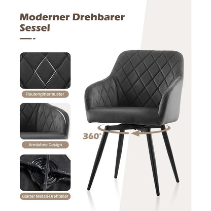 Drehbare Esszimmerstühle Set 4 – Samt, Grau