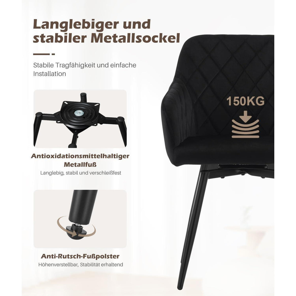 Drehbare Esszimmerstühle Set 2 | Samt, Metallbeine, Modern